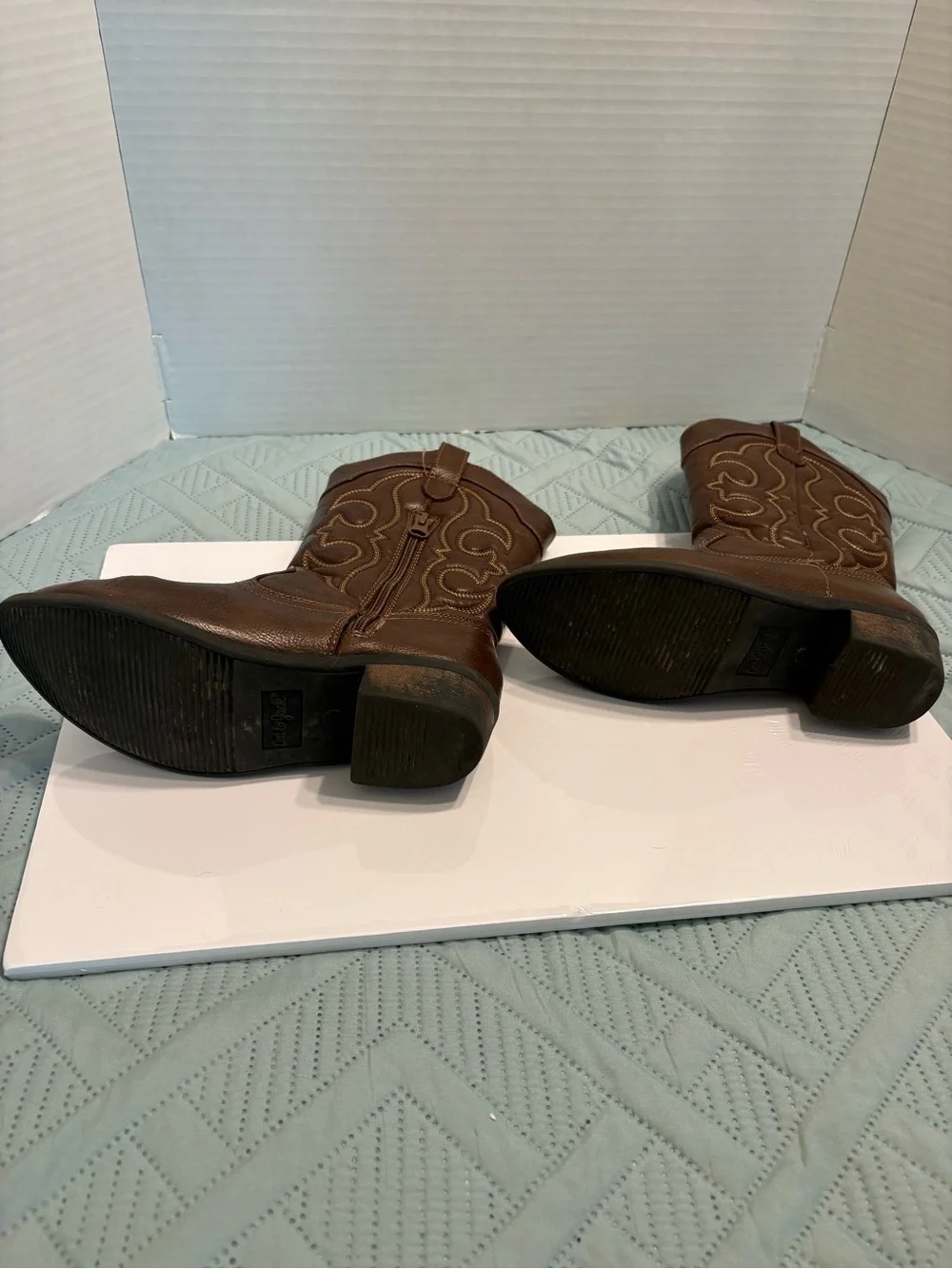 Cat & Jack Montana Girl's Western Boots Brown Faux Leather Side Zip Size 3